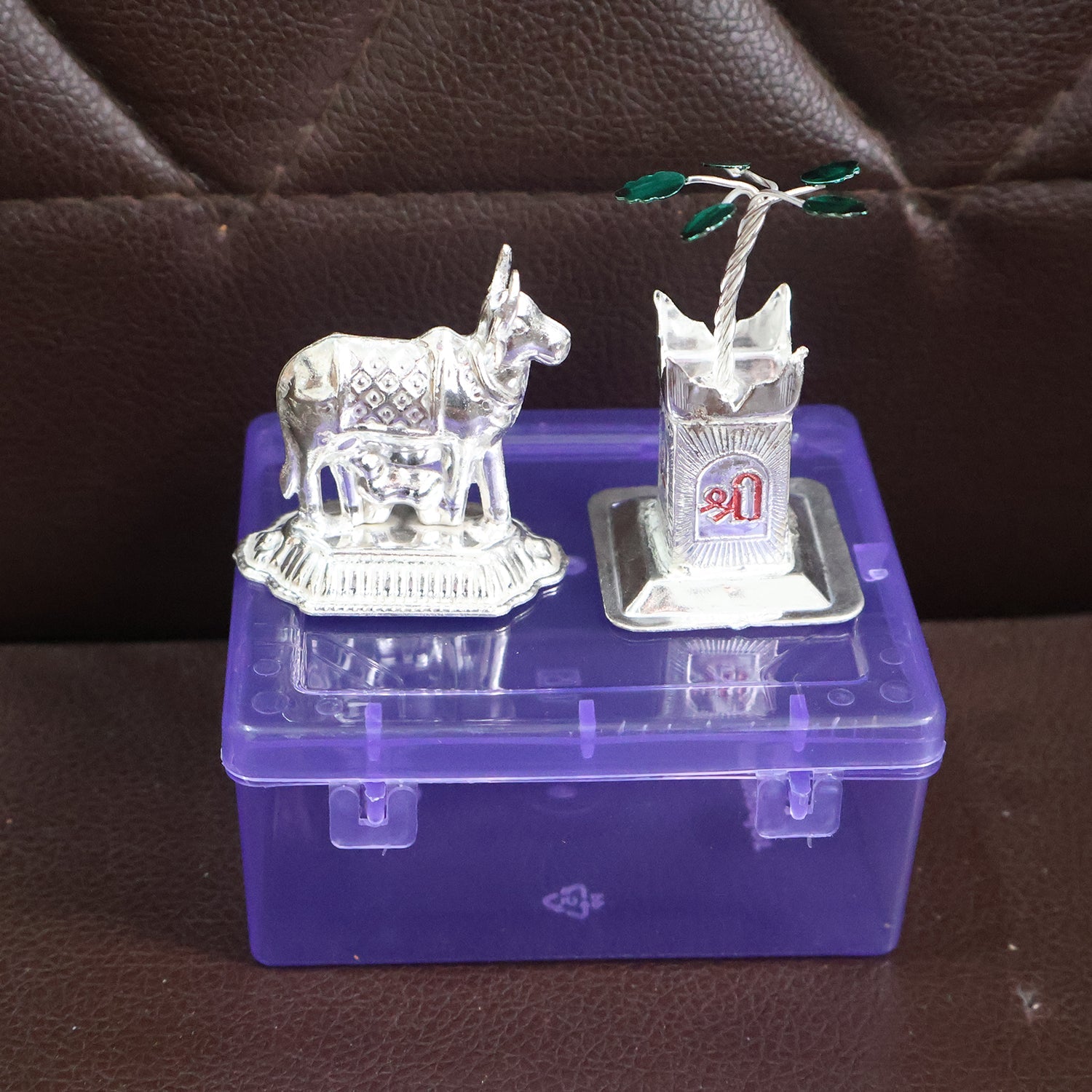 Silver-Plated Kamdhenu Cow & Tulsi Plant Pair – Pooja & Home Décor Silver-Plated Kamdhenu Cow & Tulsi Plant Pair – Pooja & Home Décor